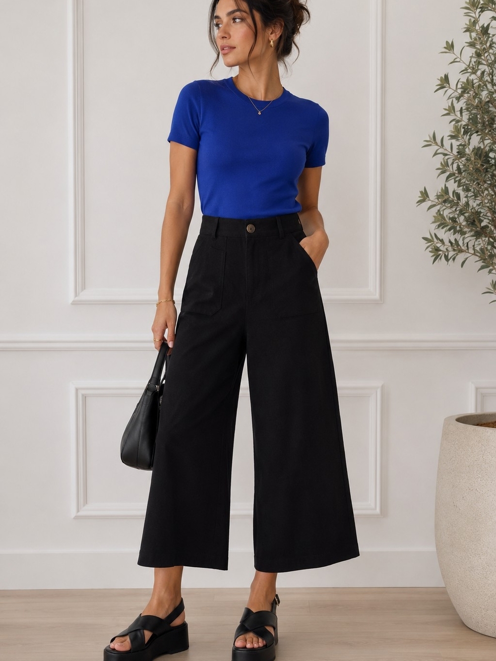 LC Lauren Conrad Black Wide-Leg High-Rise Culotte Pants